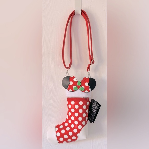 SALE - Loungefly Disney Minnie Mouse Christmas Holiday Stocking Crossbody Bag - Picture 13 of 14